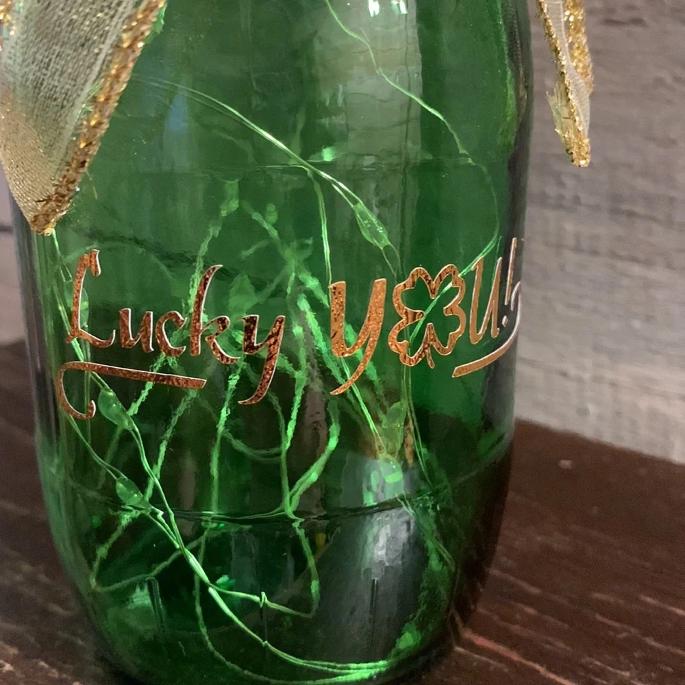 Hand Crafted- ‘Lucky You’ green barrel solar lantern